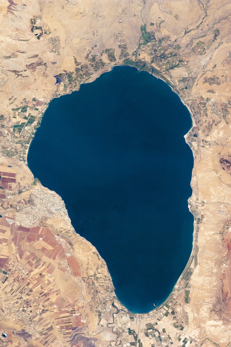 Lake Kinneret (Sea of Galilee) and surrounding Northern District, Israel, photographed from the International Space Station